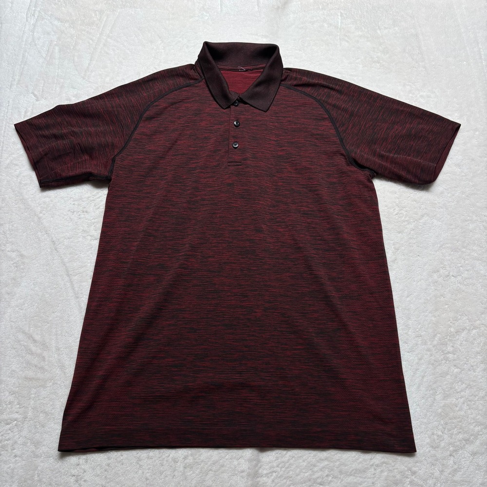 Lululemon Metal Vent Tech Polo Shirt Mens Large Maroon Black Space Dye Athletic